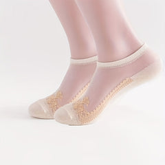 Floral Print Mesh Socks Sheer Ankle Stockings