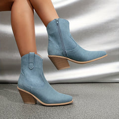 Women's Denim Chunky Heeled Ankle Boots