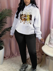 Women's Plus Abstract Lip & Letter Print Hooded Sweatshirt