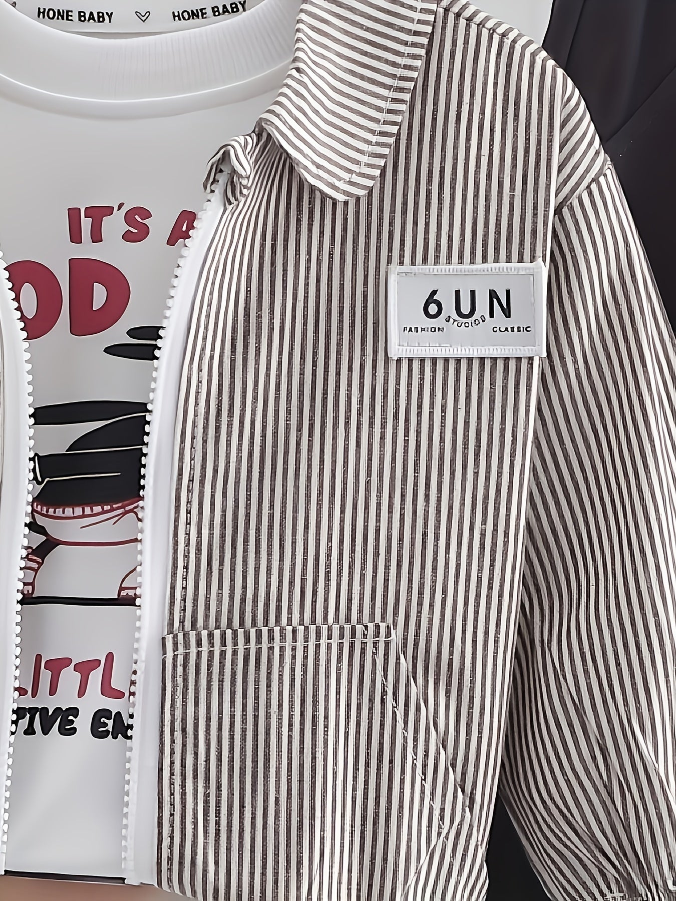 3pcs Boy's Striped Zipper Jacket & Long Sleeve Top & Cargo Pants Set