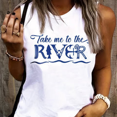 Anchor & Letter Print Tank Top Crew Neck Summer Tank Top