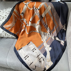 Floral Print Square Scarf Satin Shawl Neck Wrap