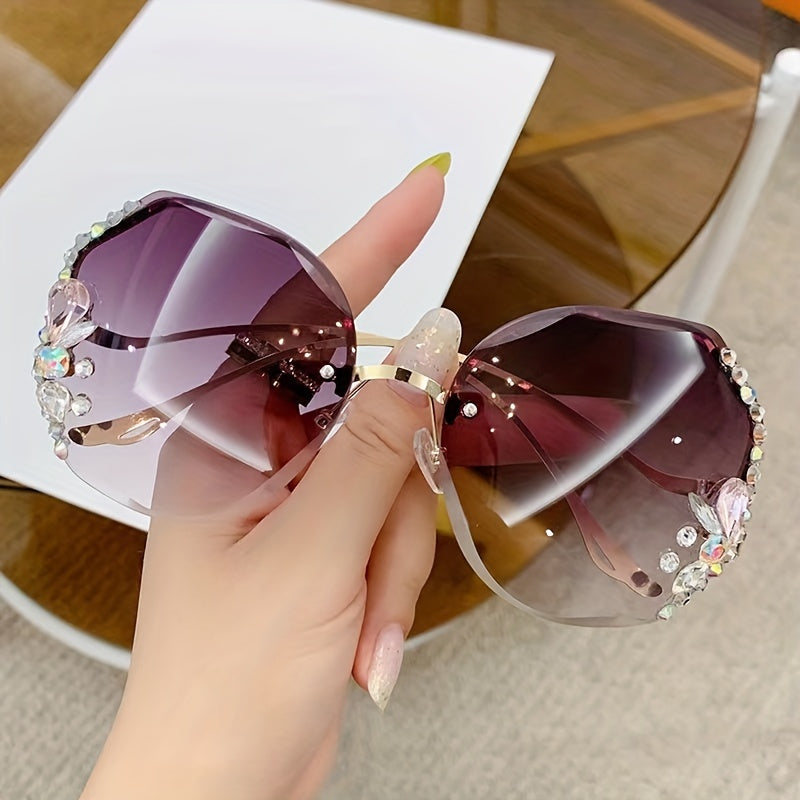 Teen Girls Rimless Sunglasses with Diamond Inlay