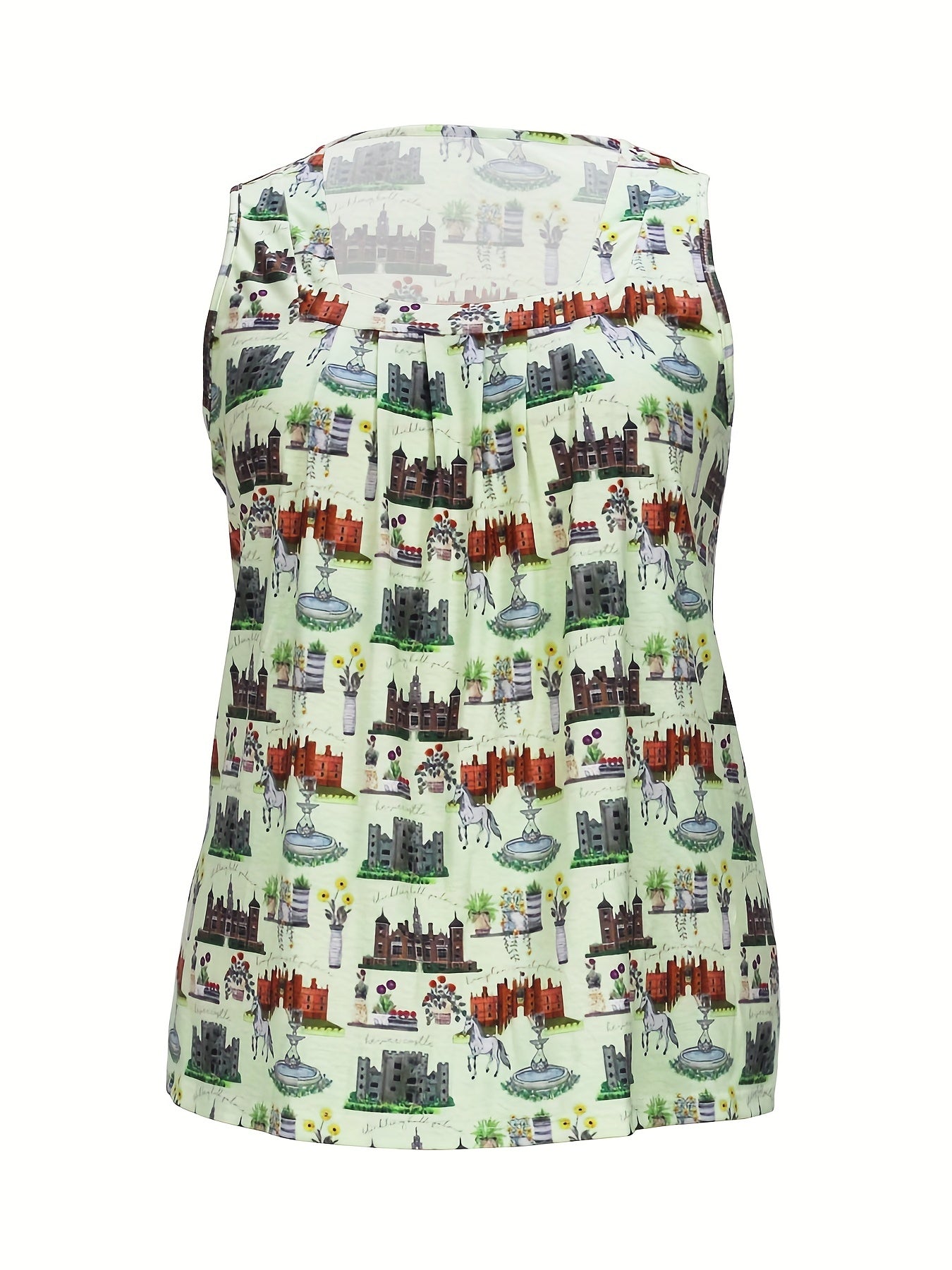 Cowboy Print Square Neck Stretch Tank Top