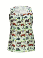Cowboy Print Square Neck Stretch Tank Top