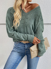 Eyelet V Neck Pullover Sweater for Fall & Winter
