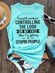 Letter Print Tank Top Crew Neck Casual Top For Summer & Spring Women's Clothing
