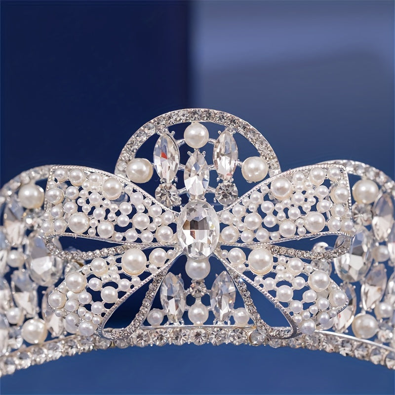 Girls Faux Pearl Rhinestone Crown Princess Hair Accessories