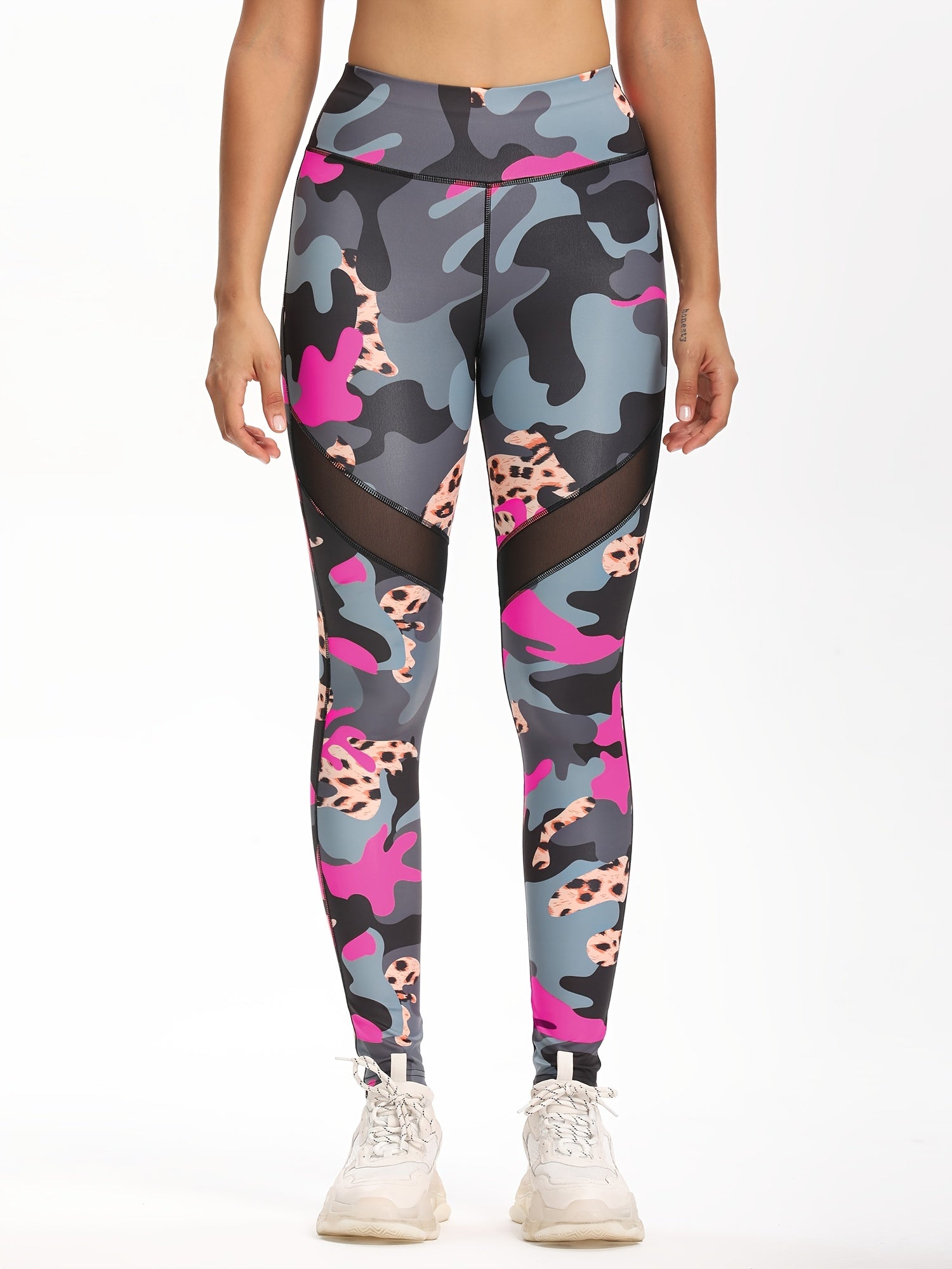 Camo High Waist Yoga Leggings Mesh Sports Fitness Leggings