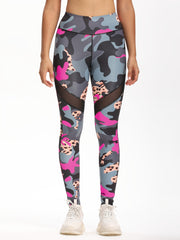 Camo High Waist Yoga Leggings Mesh Sports Fitness Leggings