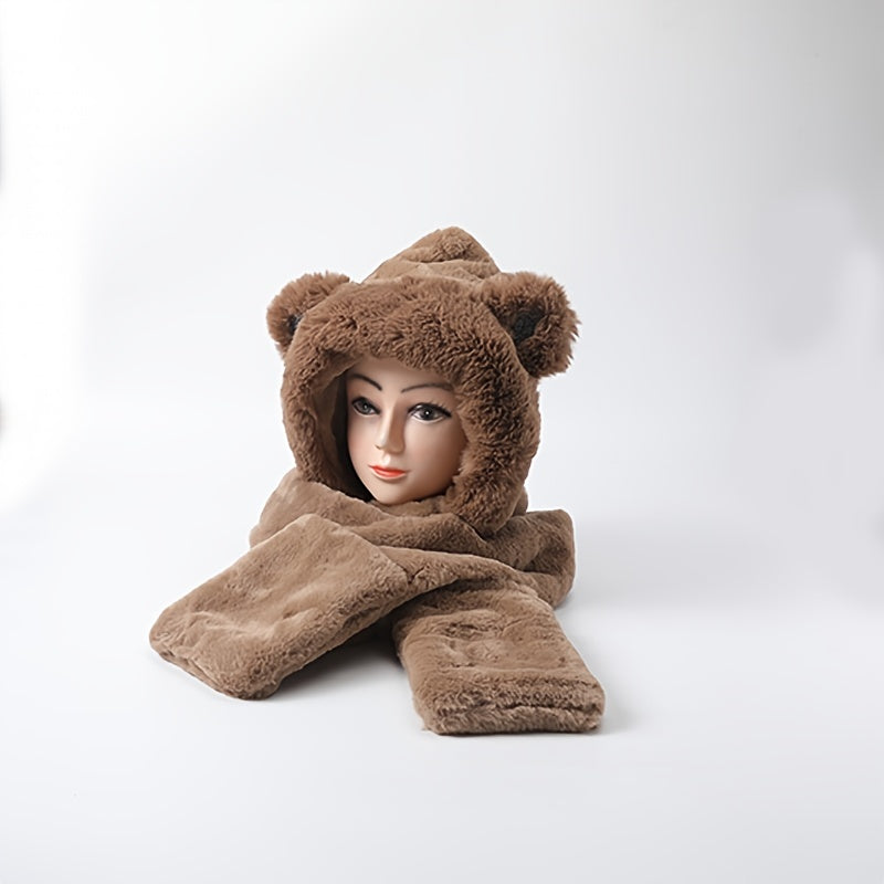 Bear Hat Gloves Scarf Hat Winter Warm Animal Theme Hat Women Girls