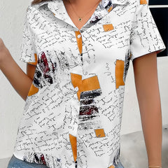 Women's Plus Size Geo & Art Letter Print Short Sleeve Blouse