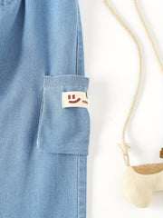 Girls Smile Tag Casual Baggy Jeans with Elastic Waist