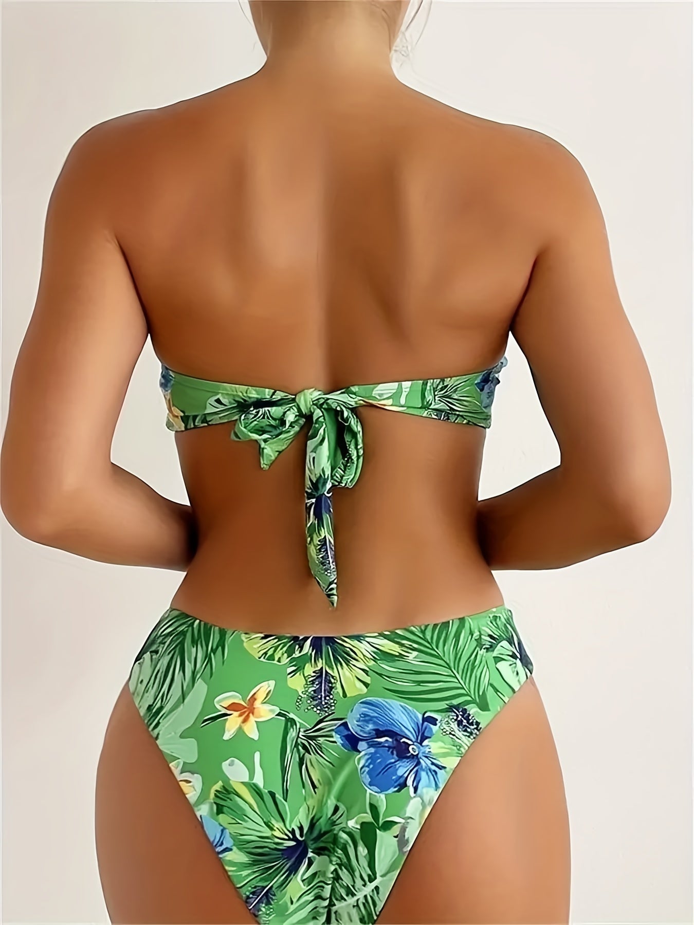 Tropical Floral Print Bikini Set Bandeau Swimsuit