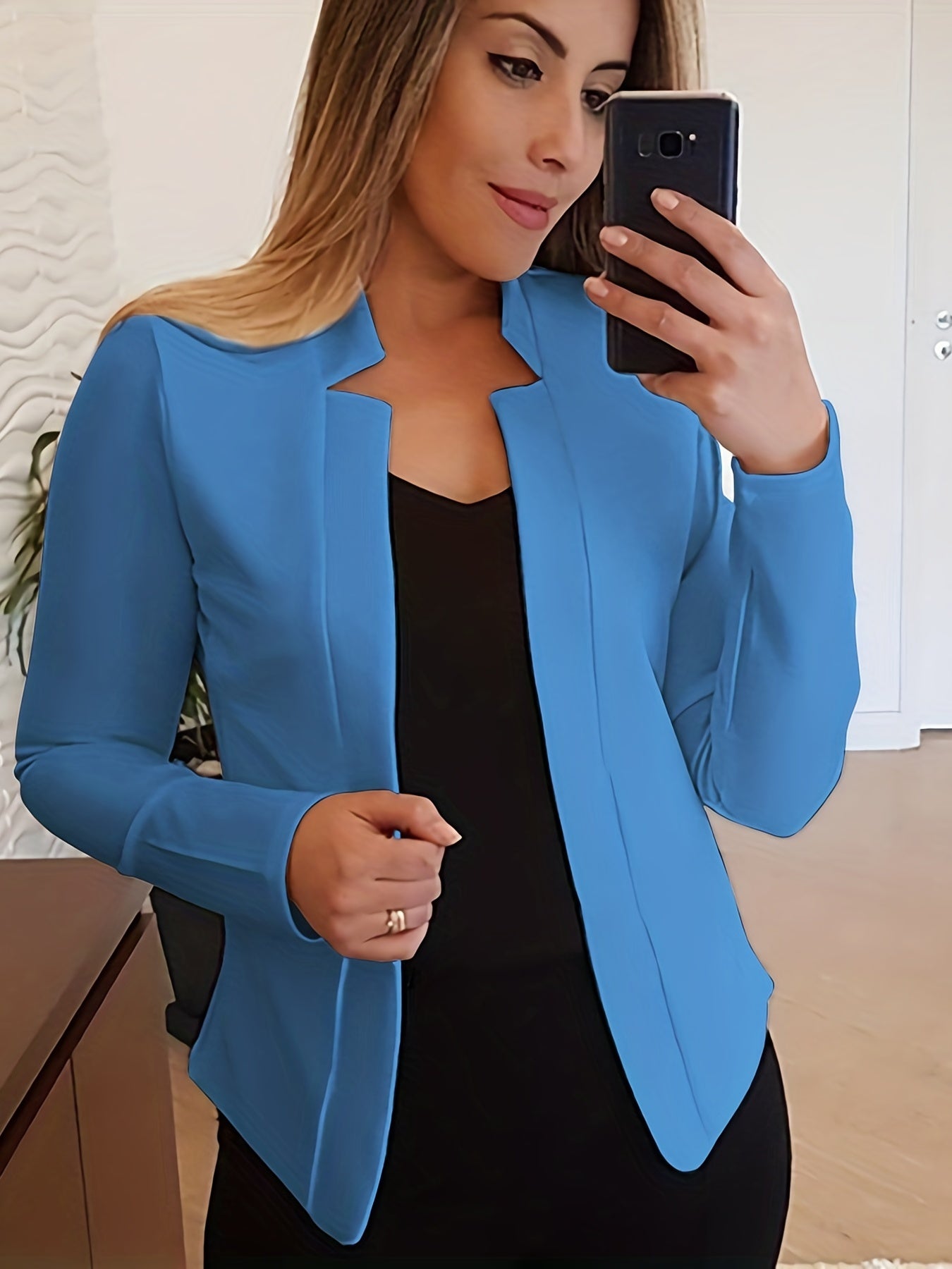 Solid Split Open Front Blazer Long Sleeve Blazer & Stylish Tops