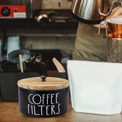 Coffee Filter Holder Wooden Storage Container Dispenser Lid