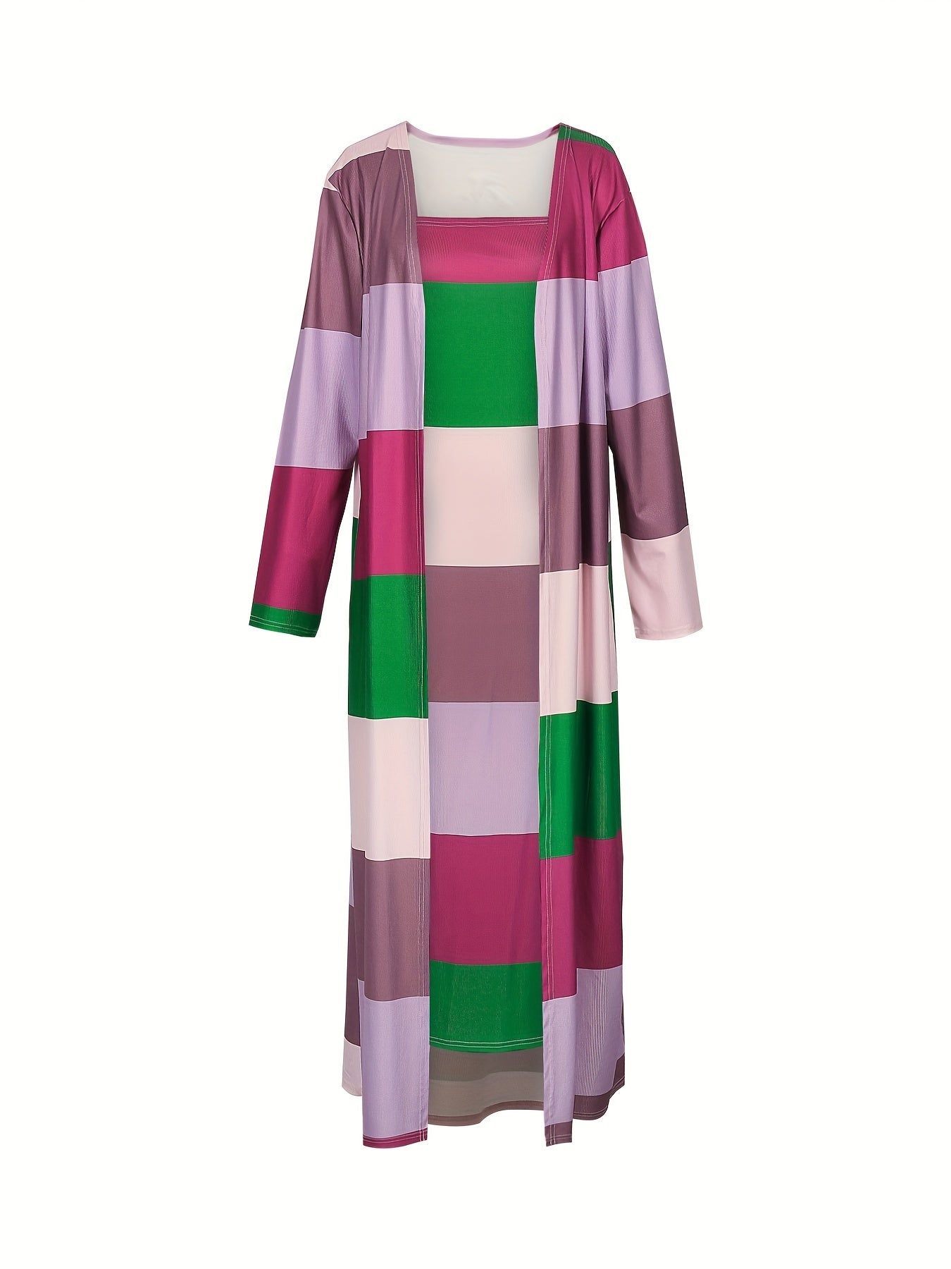 Colorblock Cardigan & Midi Dress Set