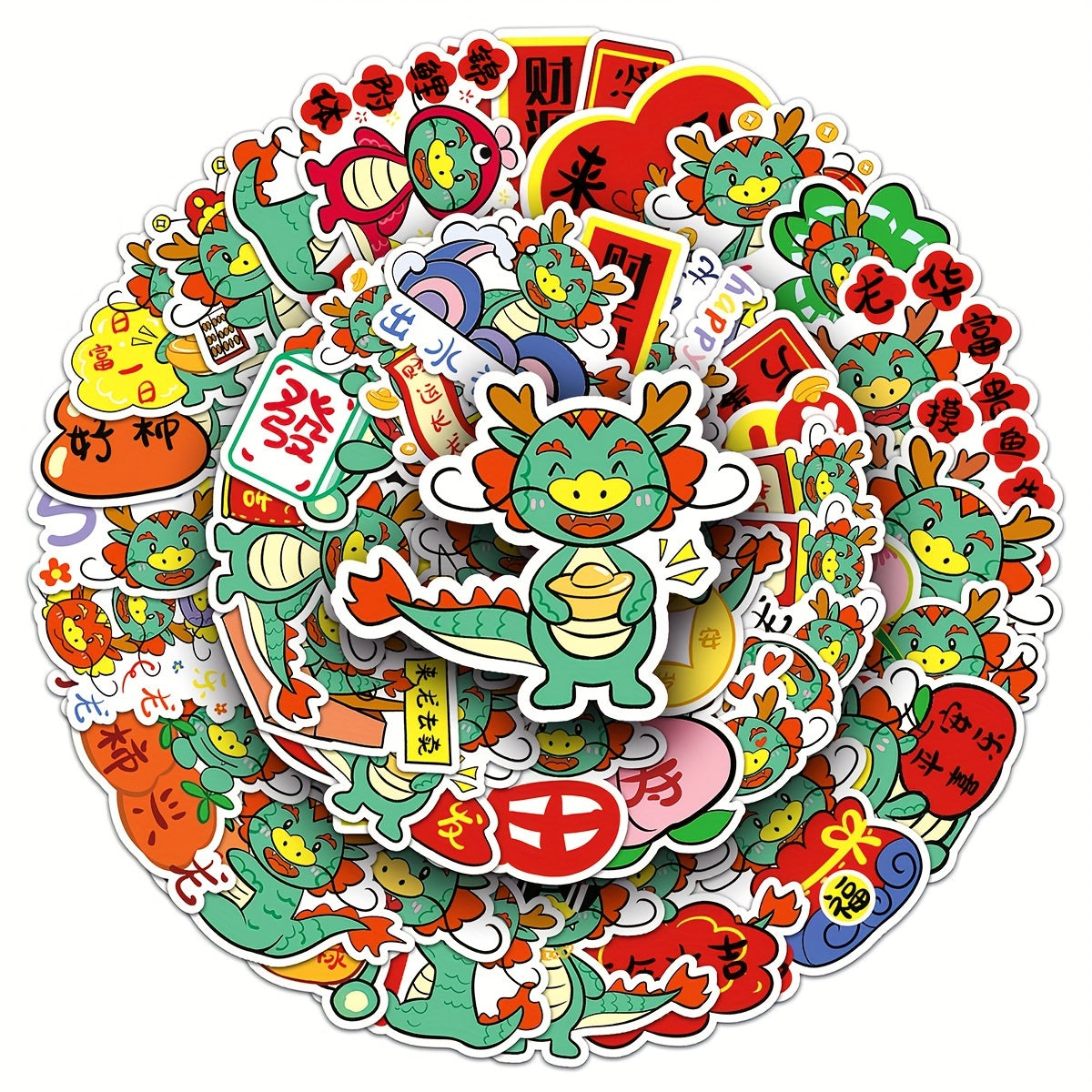 50pcs Dragon Year Cartoon Dragon Animal Print Graffiti Stickers