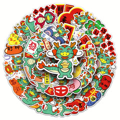50pcs Dragon Year Cartoon Dragon Animal Print Graffiti Stickers