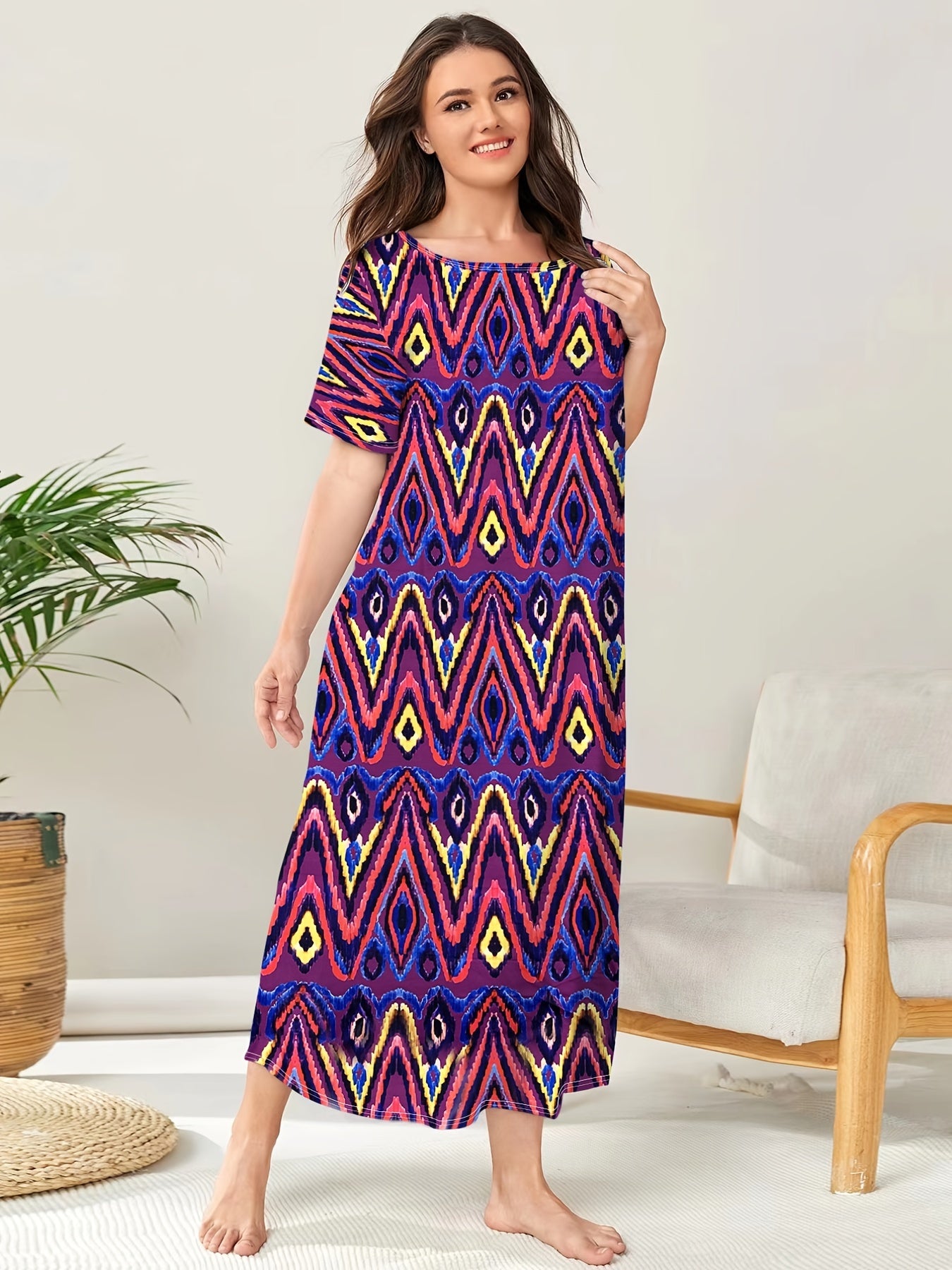 Casual Loungewear Dress Women's Plus Allover Print Short Sleeve