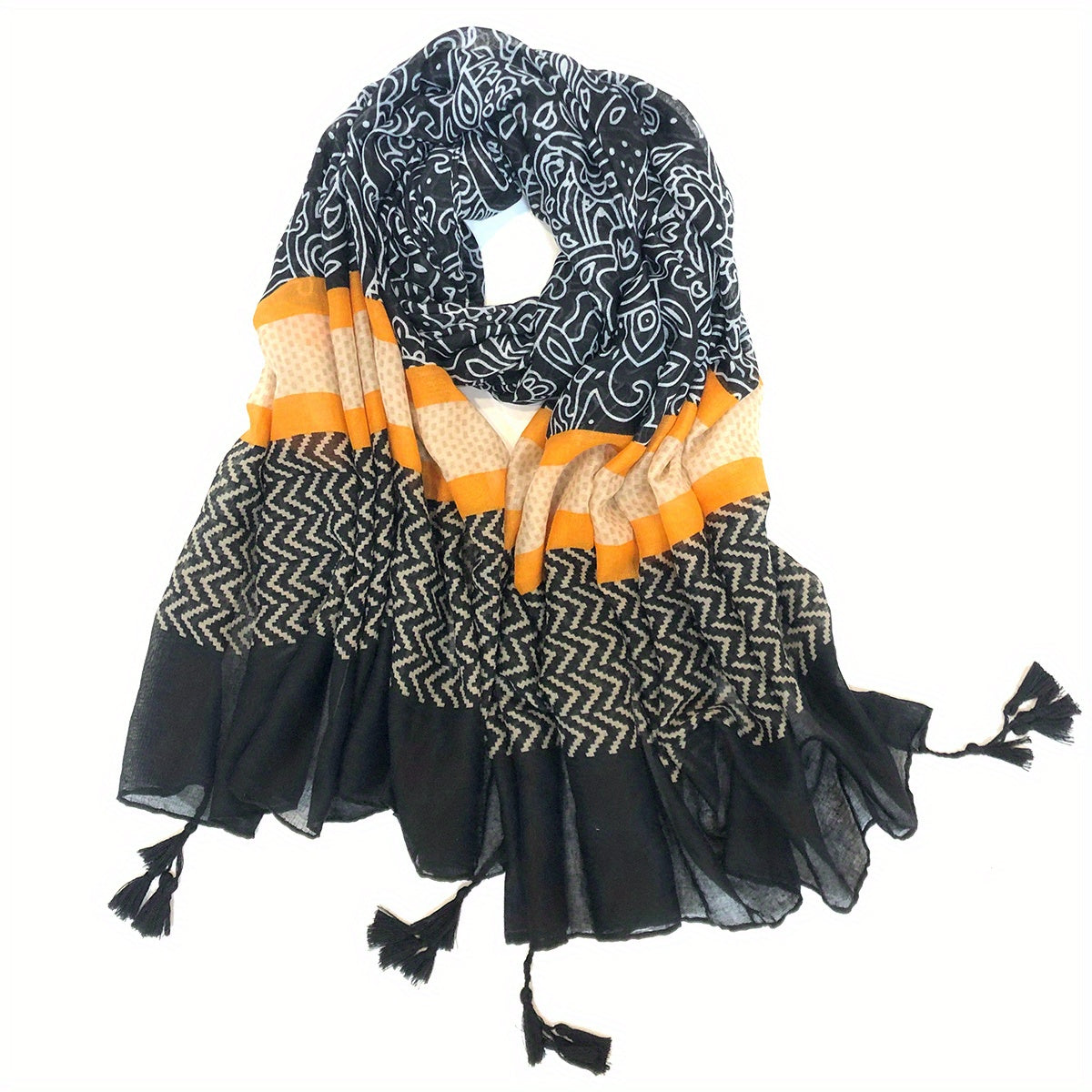 Boho Paisley Print Tassel Scarf Vintage Shawl