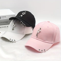 Pentagram Ring Rivet Baseball Cap Hip Hop Sun Hat Unisex Couple Dad Hats