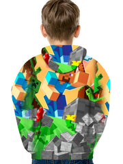 Kids Pixel Style Hooded 3D Print Sweatshirt Teens Hoodie Street Wear