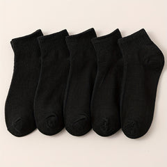 5 Pairs Solid Crew Socks Comfy & Breathable All match Socks Women's Stockings