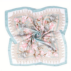 Floral Print Silk Square Scarf Bandana Shawl Neck Hair Accessory
