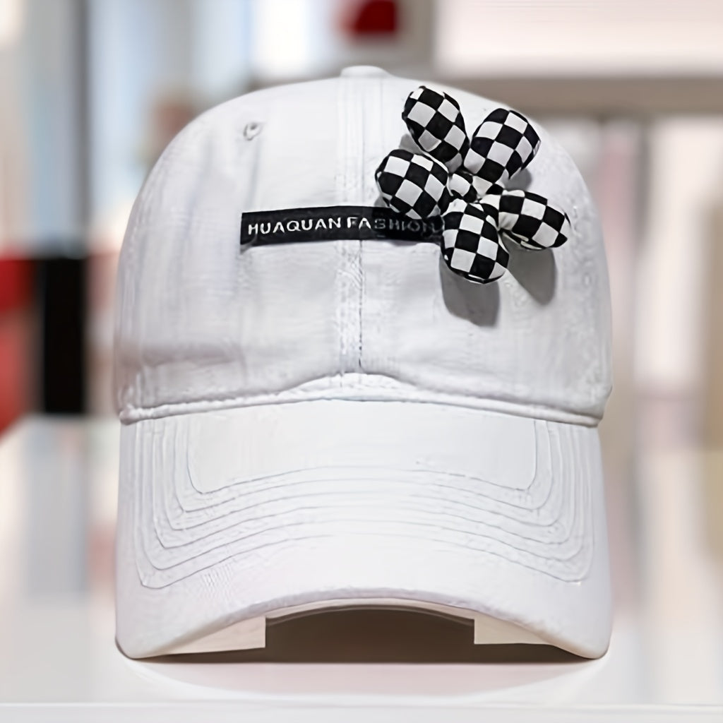 Houndstooth Flower Decor Baseball Cap Lightweight Sunscreen Dad Hats