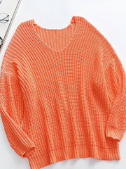 Casual Sweater Women's Plus Solid Bat Sleeve V Neck