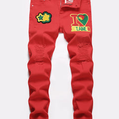 Boys Letter Patch Ripped Jeans
