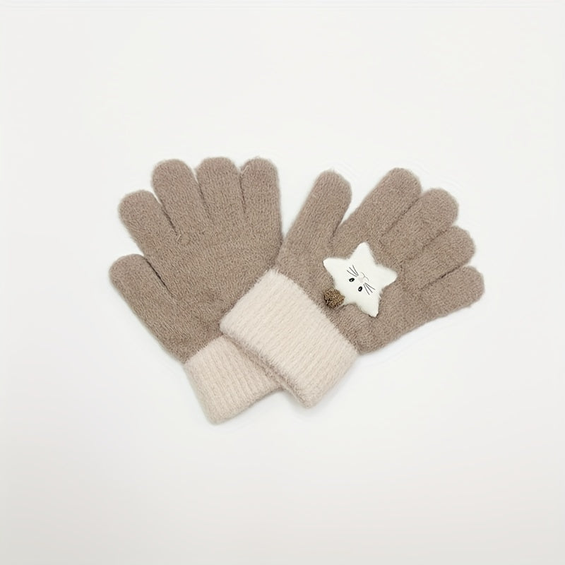 Kids Macaron Cartoon Knitted Gloves for 4-12 Years Coldproof Warm Autumn Winter