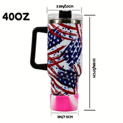 40oz American Flag Car Glass Portable Water Bottle with Handle & Straw Lid