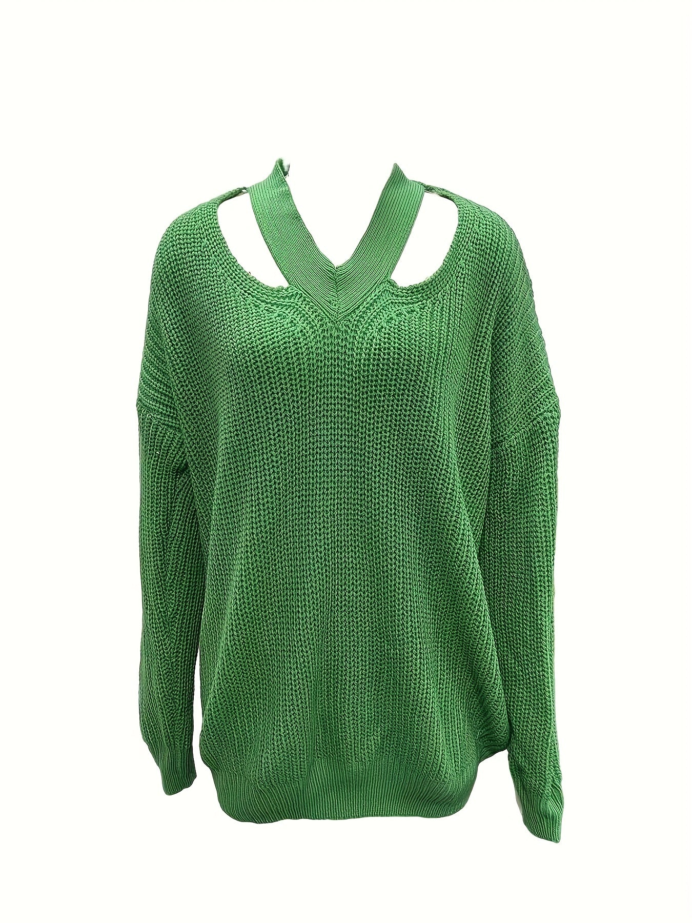 Casual Sweater Solid Knitted V Neck Pullover