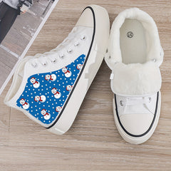 Christmas Snowman Print Plush Lined Thermal Chunky Canvas Sneakers