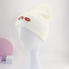 Mushroom Embroidered Beanie Knit Skull Cap Warm Hat Unisex