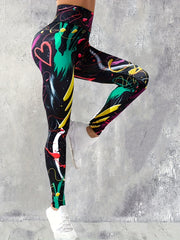 High Waist Block Graffiti Print Yoga Leggings For Women
