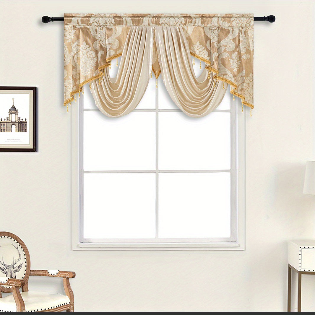 Retro Jacquard Valance Tassel Double Wave Curtain Head