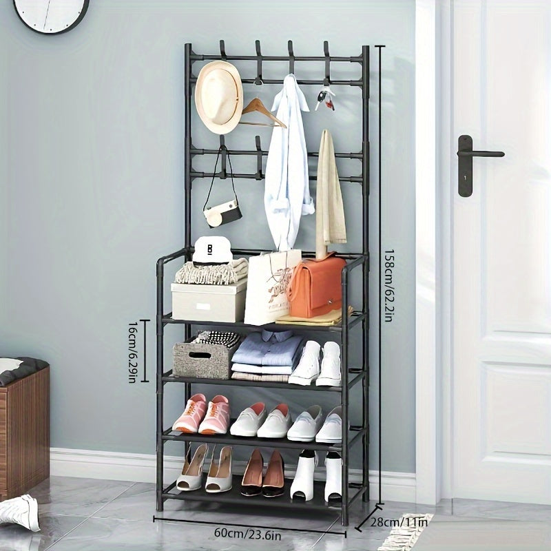 Coat Rack Shoe Hat Organizer 8 Hooks Double Row Shoes Storage