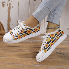 Floral Pattern Canvas Lace Up Round Toe Non slip Shoes