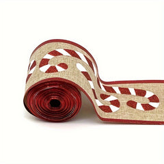 4.57m Christmas Candy Wired Edge Ribbon Red Candy Cane Fabric Craft Ribbon
