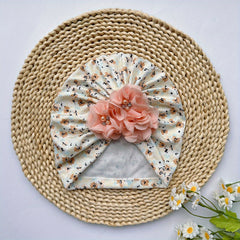 Baby Floral Pattern Beanie with Pearl Decoration