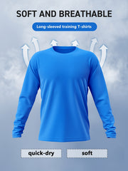 Men's Solid Crew Neck Long Sleeve Tee Top for Outdoor Fitness