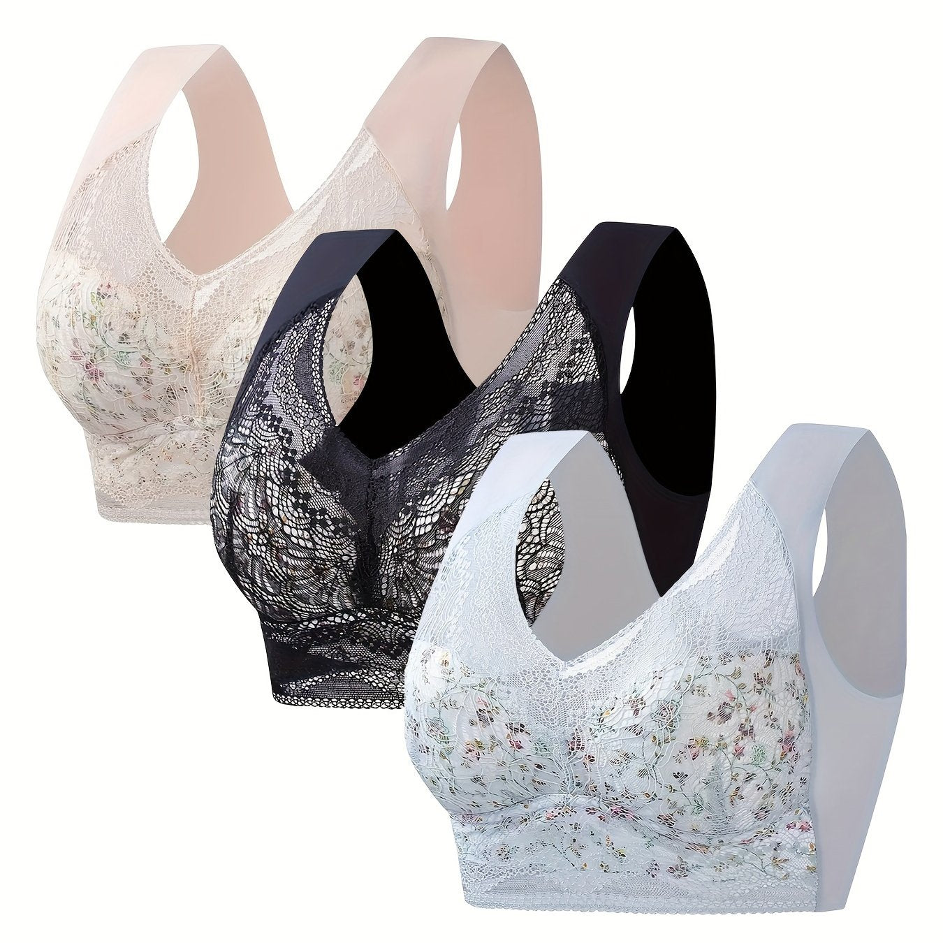 Floral Lace Sports Bra Wirefree Comfortable Fitness Yoga Bra Women's Activewear