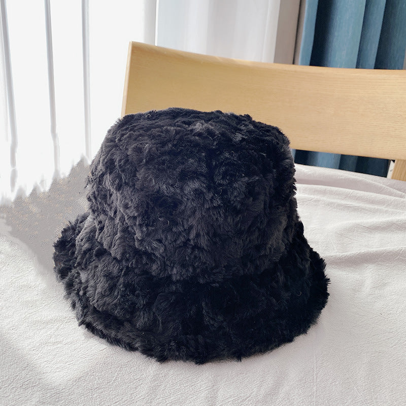 Rabbit Hair Hat Bucket Hat Short Curly Hair Velvet Warm Cap