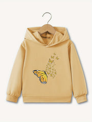 Girls' Butterfly Pattern Casual Hooded Sweatshirt