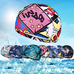 Adult Swim Caps Leaf Print Waterproof Bathing Cap for Long & Short Hair