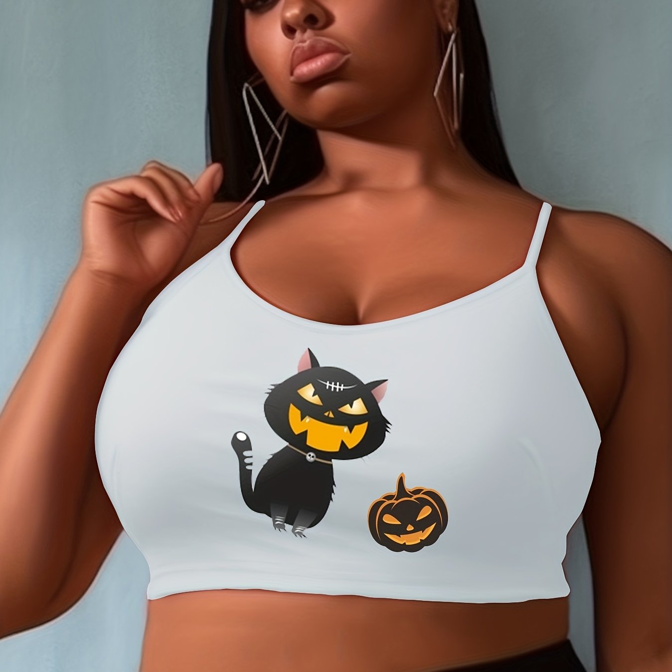 Halloween Cat & Pumpkin Print Cami Top