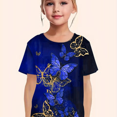 Butterfly Print Short Sleeve T shirt Girls Comfy Pullover Summer Clothes